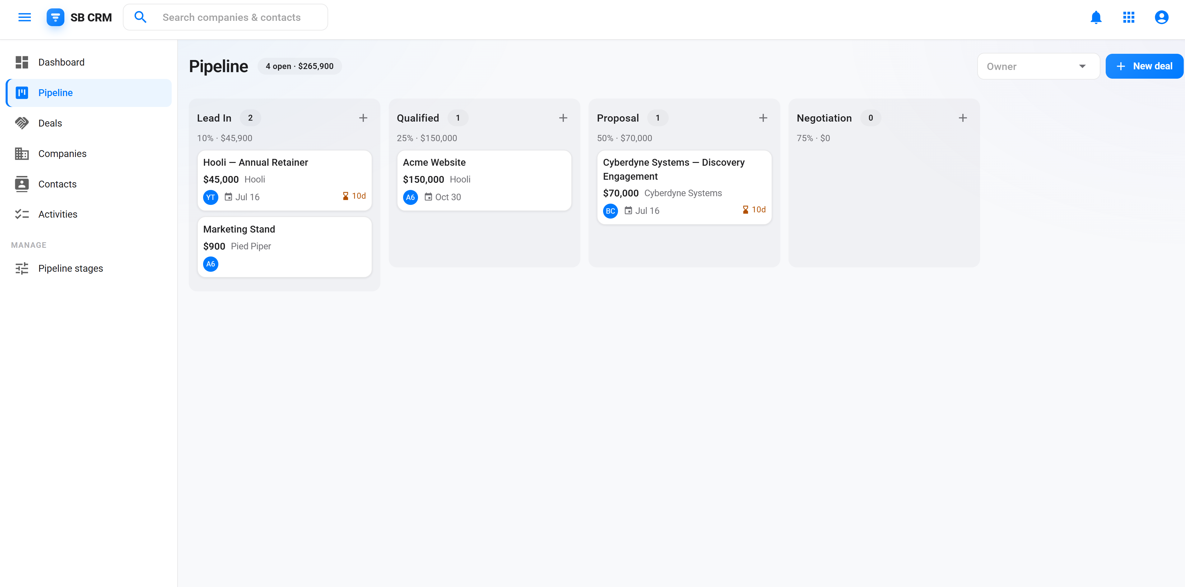 SB CRM — deal pipeline